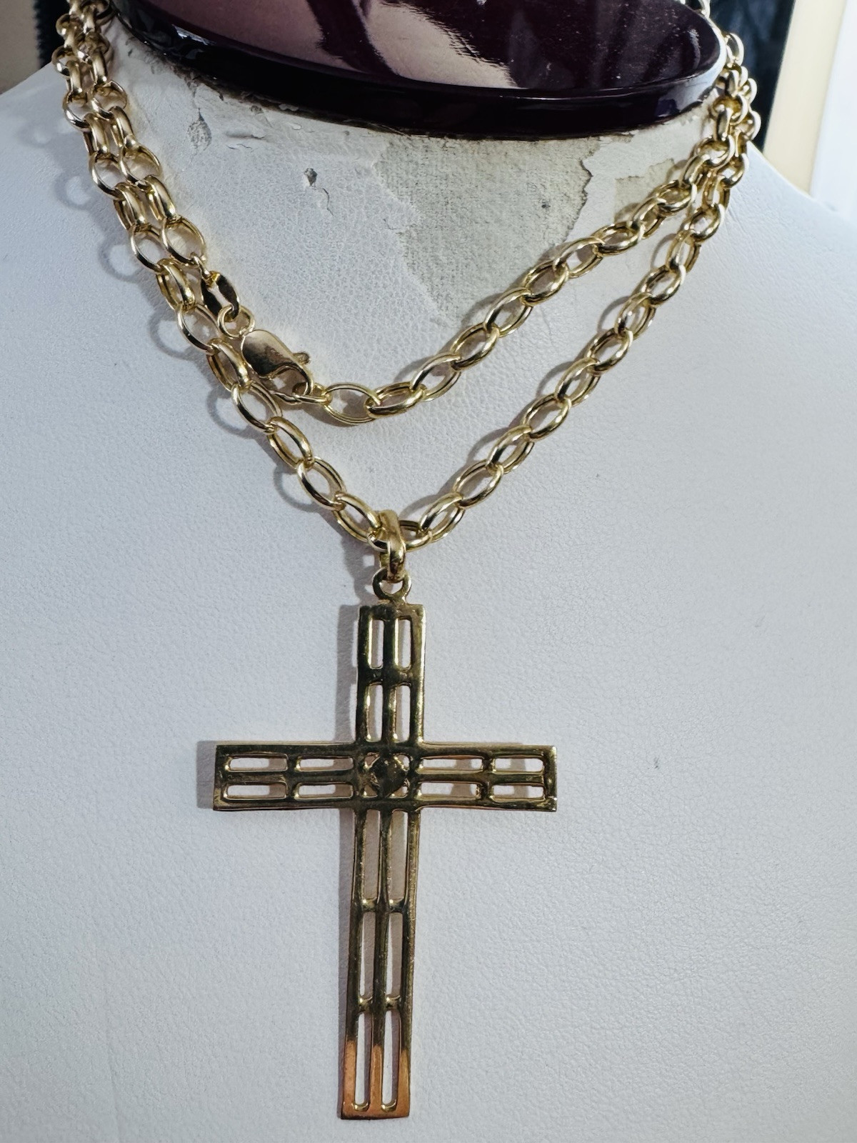 18K 750 Fine Yellow Gold Set Cross Necklace 19.5/20” Long 6.5g 3.8mm WOMENS