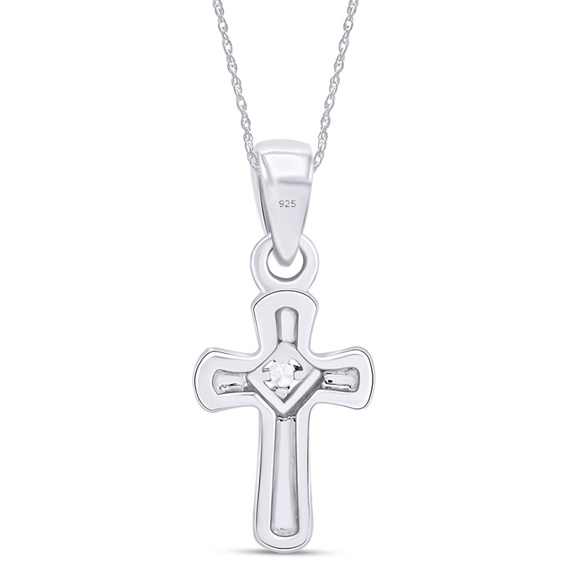 Sterling Silver Diamond Cross Pendant Necklace With Chain 16″