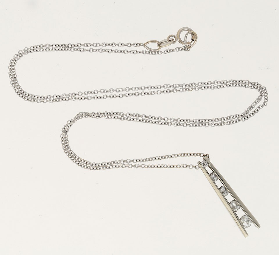 Diamond Journey Pendant Necklace .30CT 14K White Gold 16” Chain