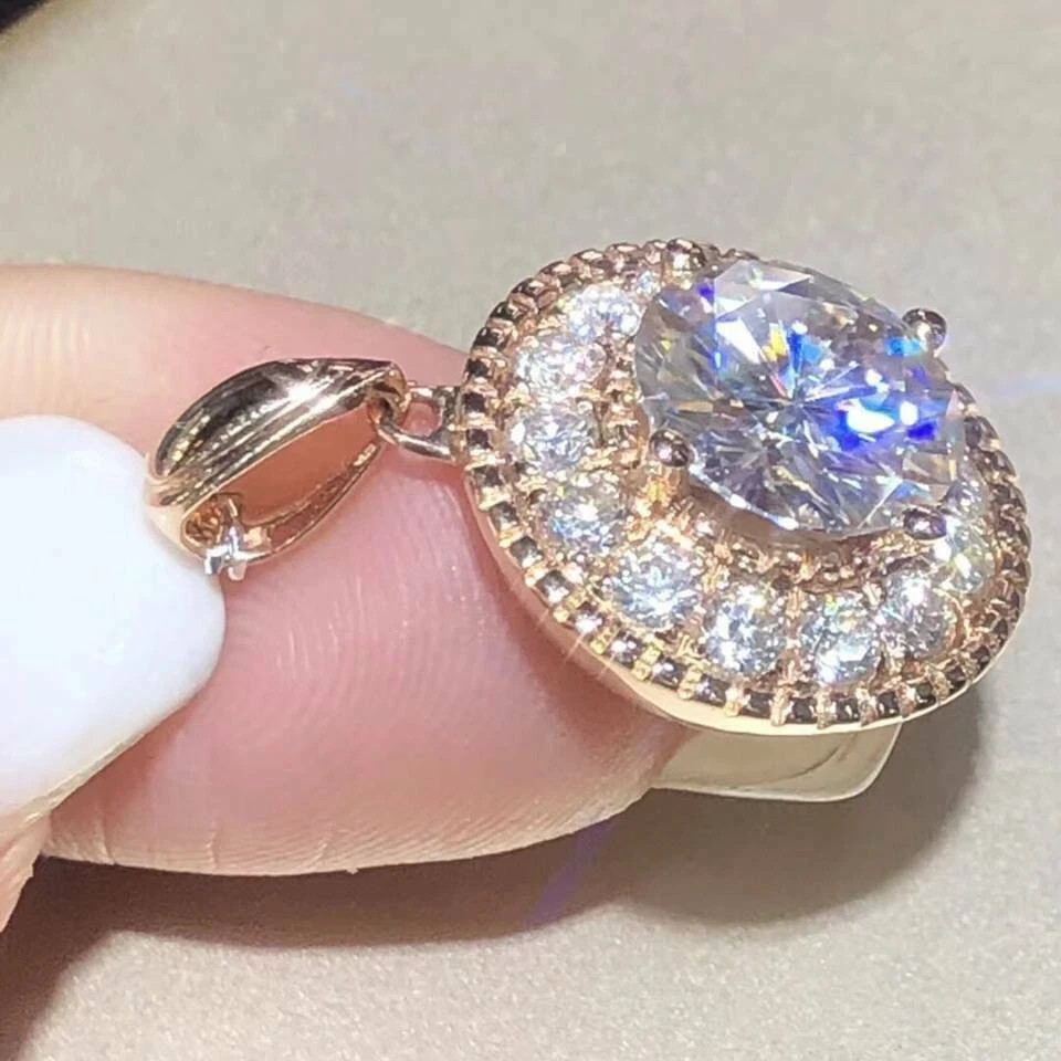 3 Ct Lab Created Diamond Halo Pendant 14K Rose Gold Finish Free Chain