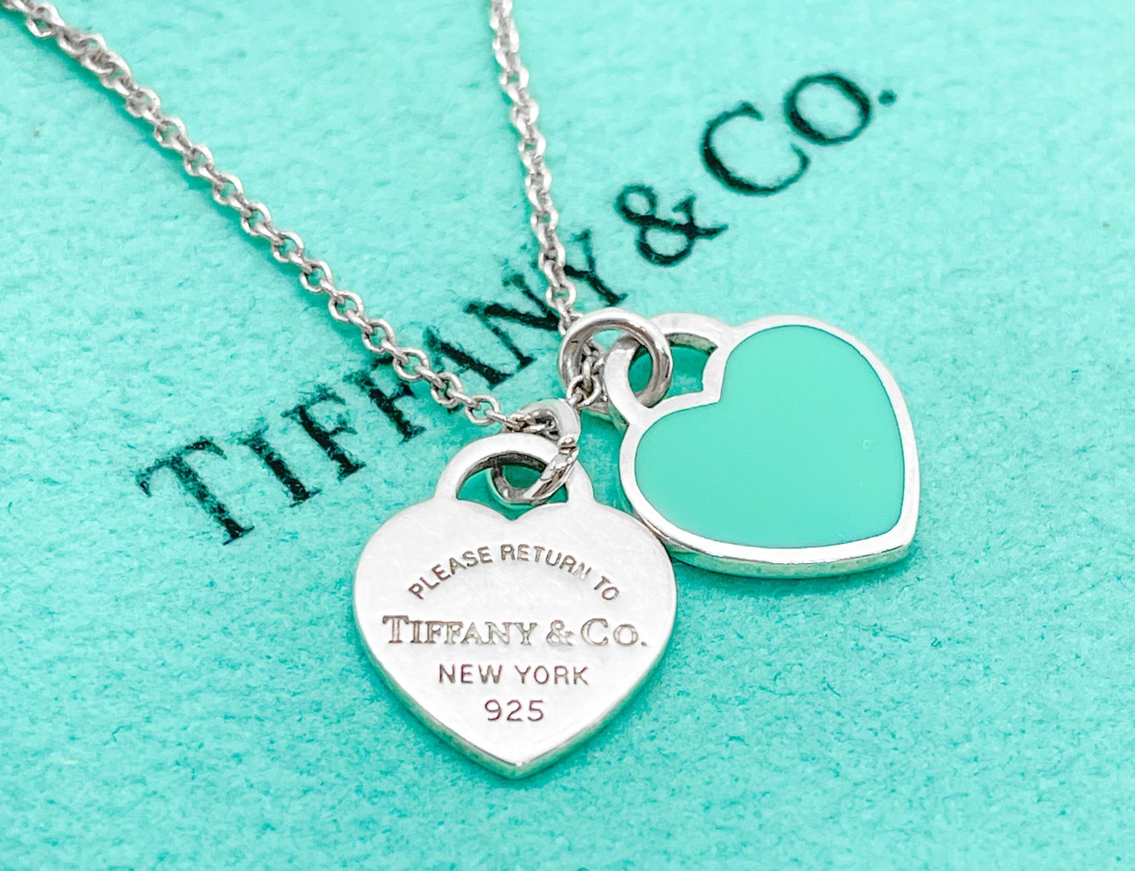 Tiffany & Co. Return to Tiffany Mini Blue Double Heart Pendant Necklace 16″