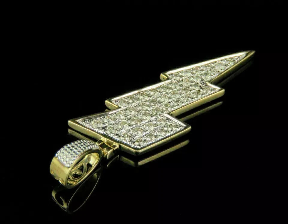 2.00 Ct Round Diamond Lightning Bolt Symbol Pendant Unisex 14k Yellow Gold Over