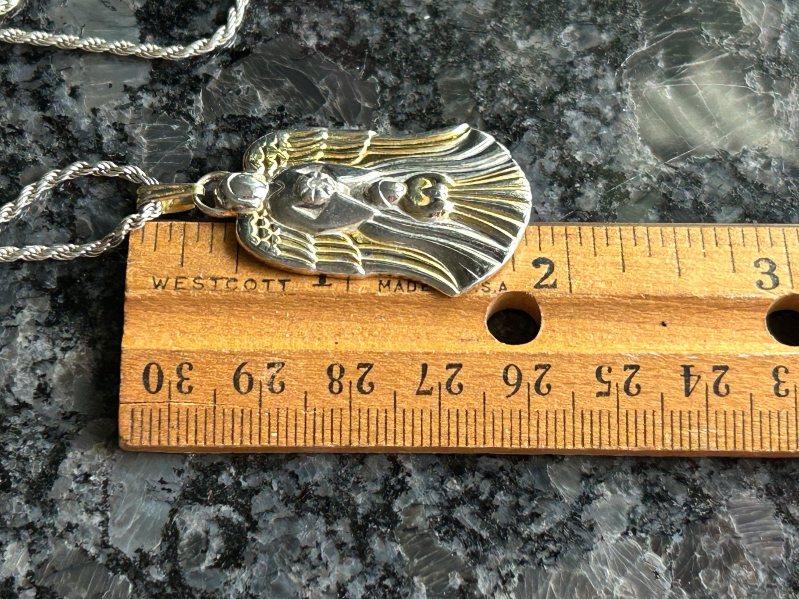 GORHAM STERLING SILVER GUARDIAN ANGEL DIAMOND ACCENT PENDANT NECKLACE 29.75 INCH