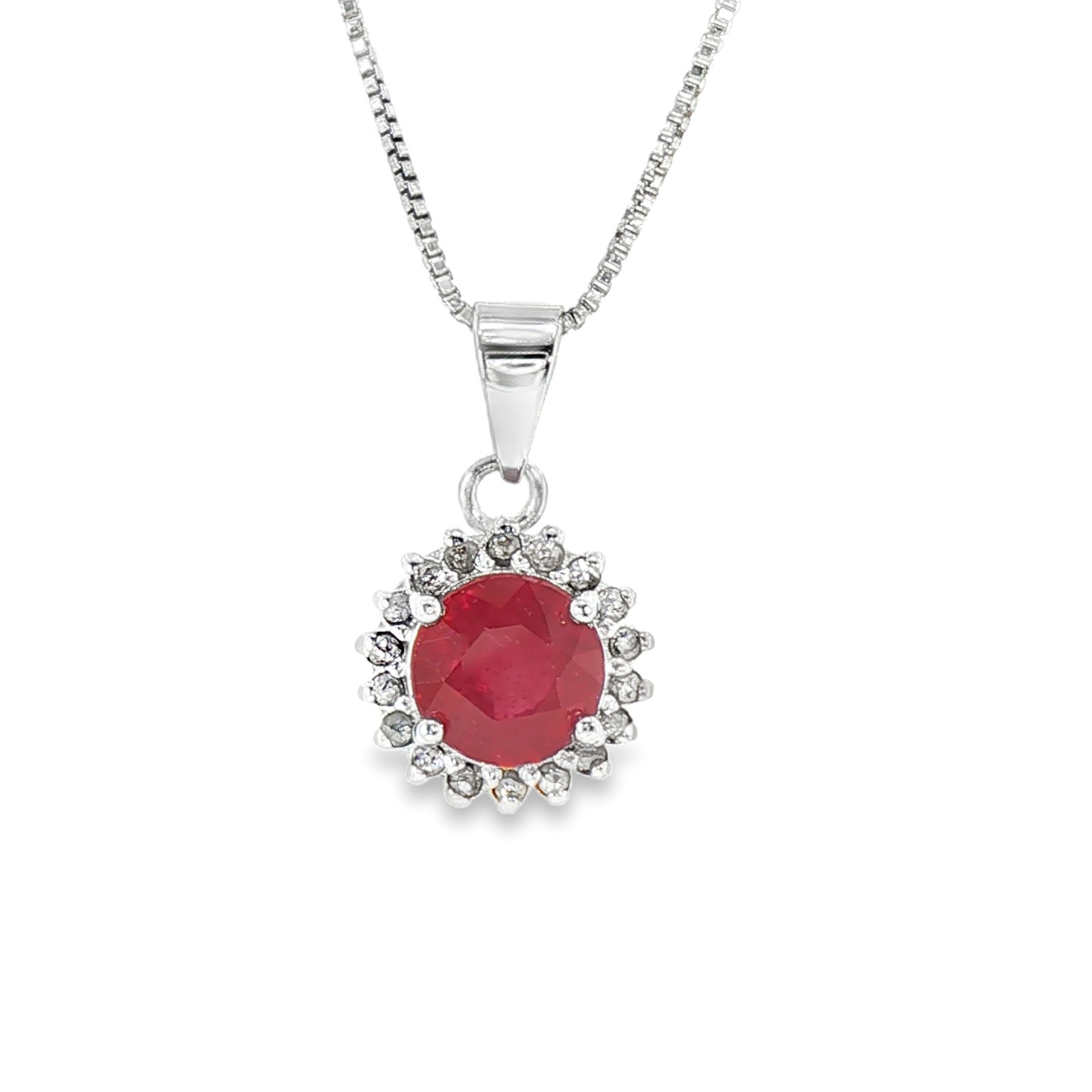 925 Sterling Silver Natural Ruby Round Pendant Top Blood Red Rhodium Plated