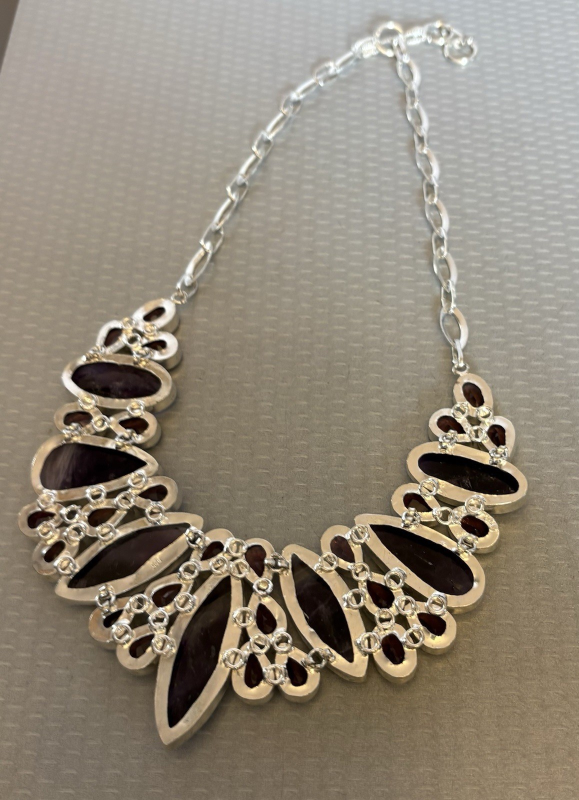 Natural Amethyst Statement Necklace 925 Sterling Silver 200ct Massive Bib Collar