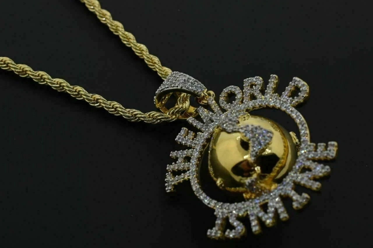1.60 Ct Round Diamond The World Is Mine Globe Pendant 1.40″ 14K Yellow Gold Over