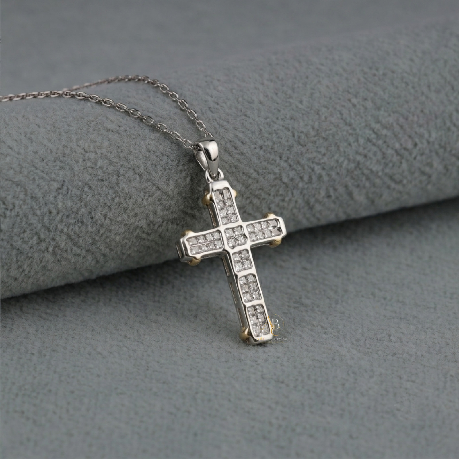 2.25 TCW Princess Cut Lab Grown Diamond 14K White Gold Gothic Cross Fine Pendant