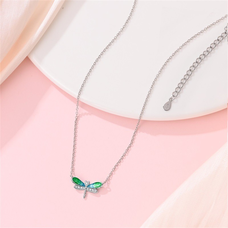 KUNSIR Dragonfly Pendant Sterling Silver Women Jewelry Necklace Adjustable Chain