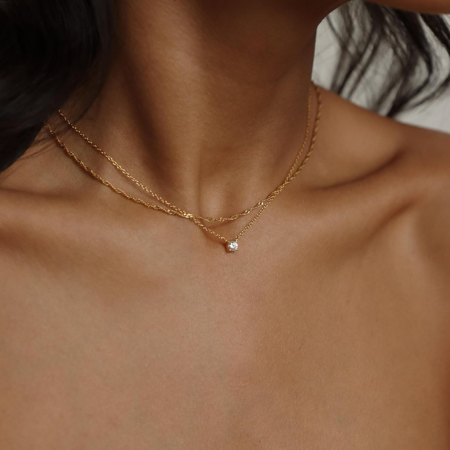 Dainty Gold Necklace for Women Non Tarnish Layered 14K Diamond Pendant Charm Gol