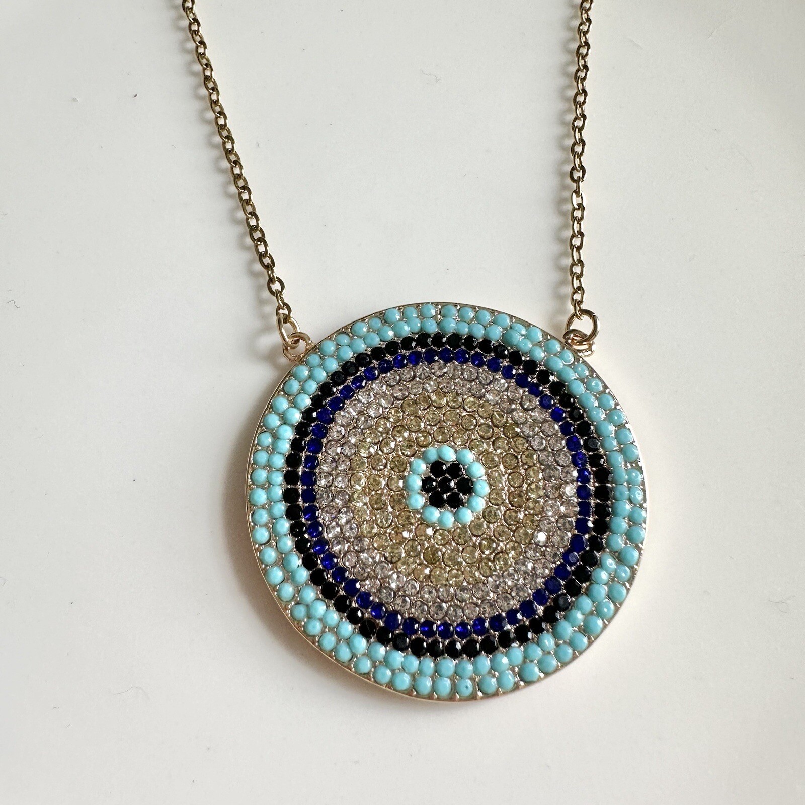 Large Evil Eye Necklace Rhinestone Gold Protection Amulet Good Luck Karma NEW