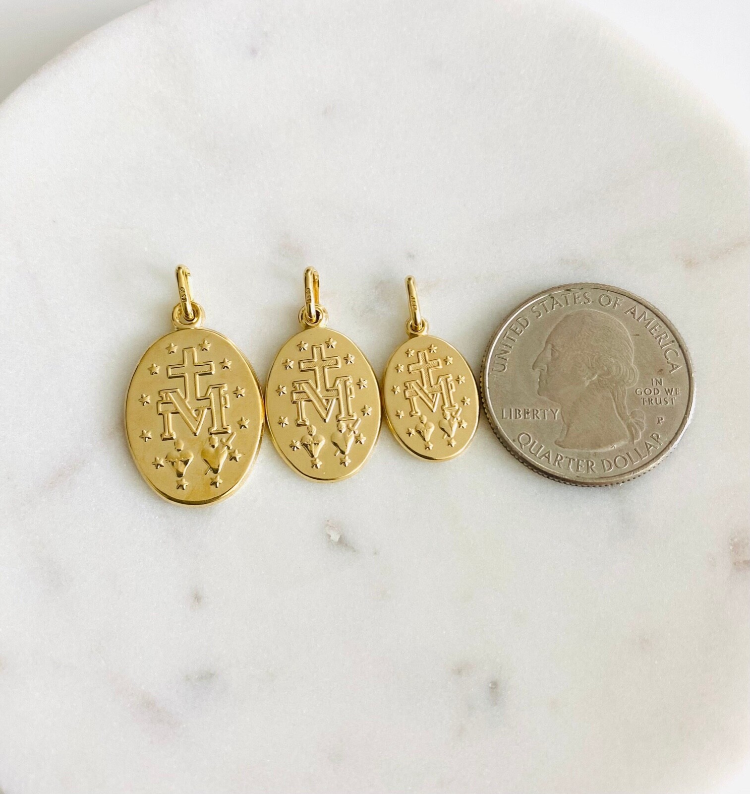 14K GOLD MIRACULOUS VIRGIN MARY MEDAL, 14K REAL GOLD MIRACULOUS PENDANT- 14KM