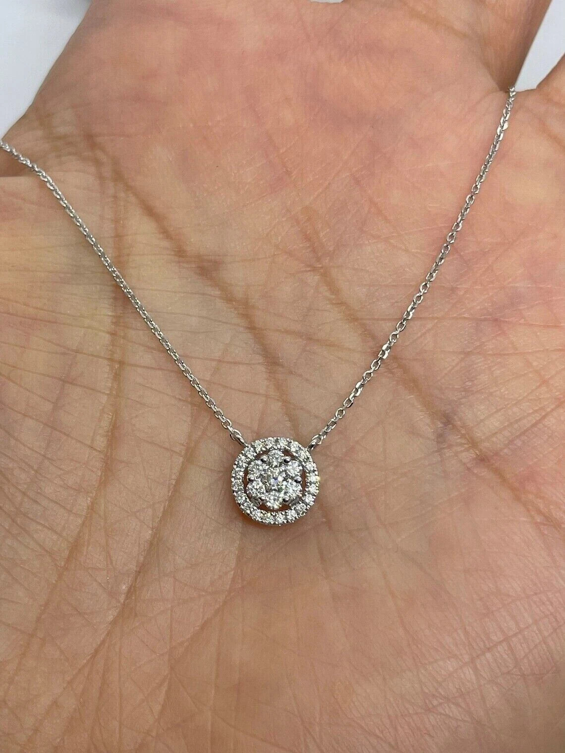 1Ct Lab Created Diamond Round Women’s Halo Cluster Pendant 14K White Gold Plated