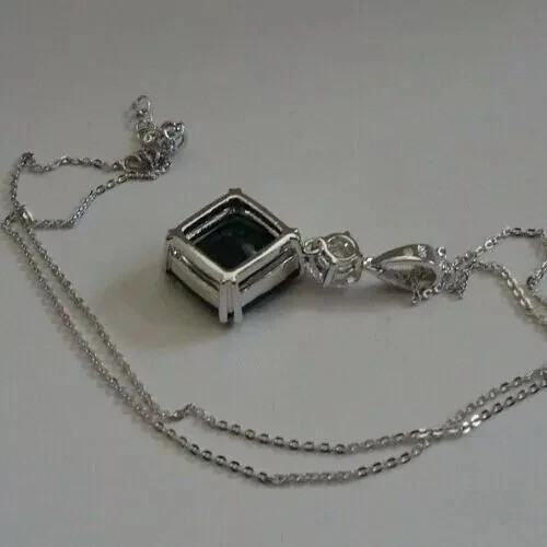3Ct Lab Created Cushion Fantastic Green Diamond Women Pendant 14K White Chain