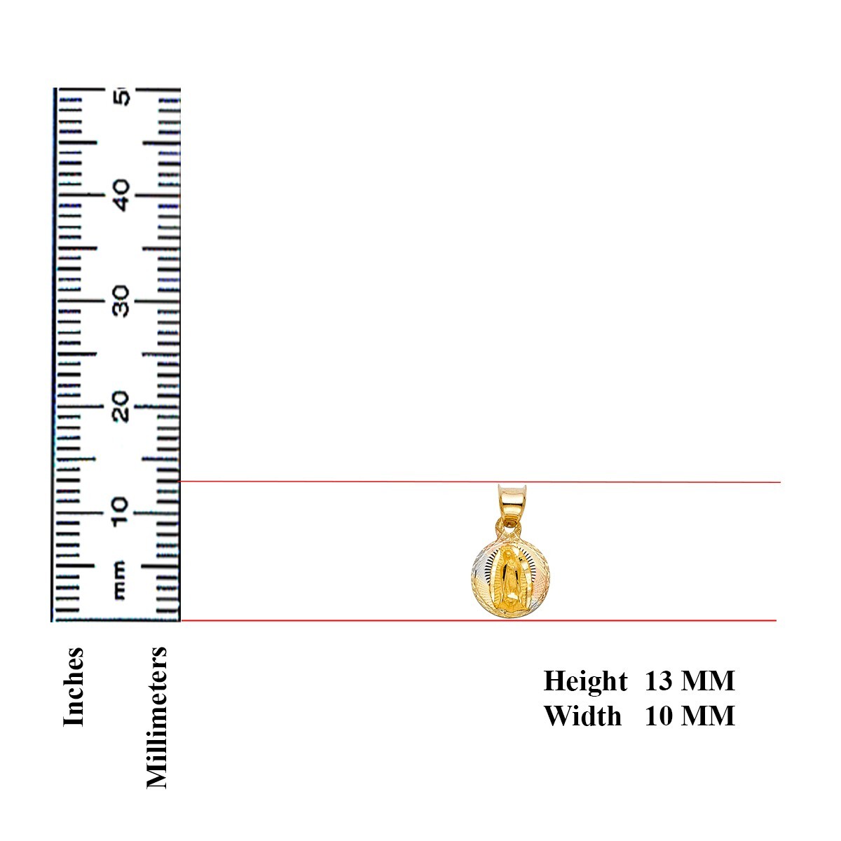 14K Tri Color Gold Diamond Cut Guadlupe Stamp Religious Pendant