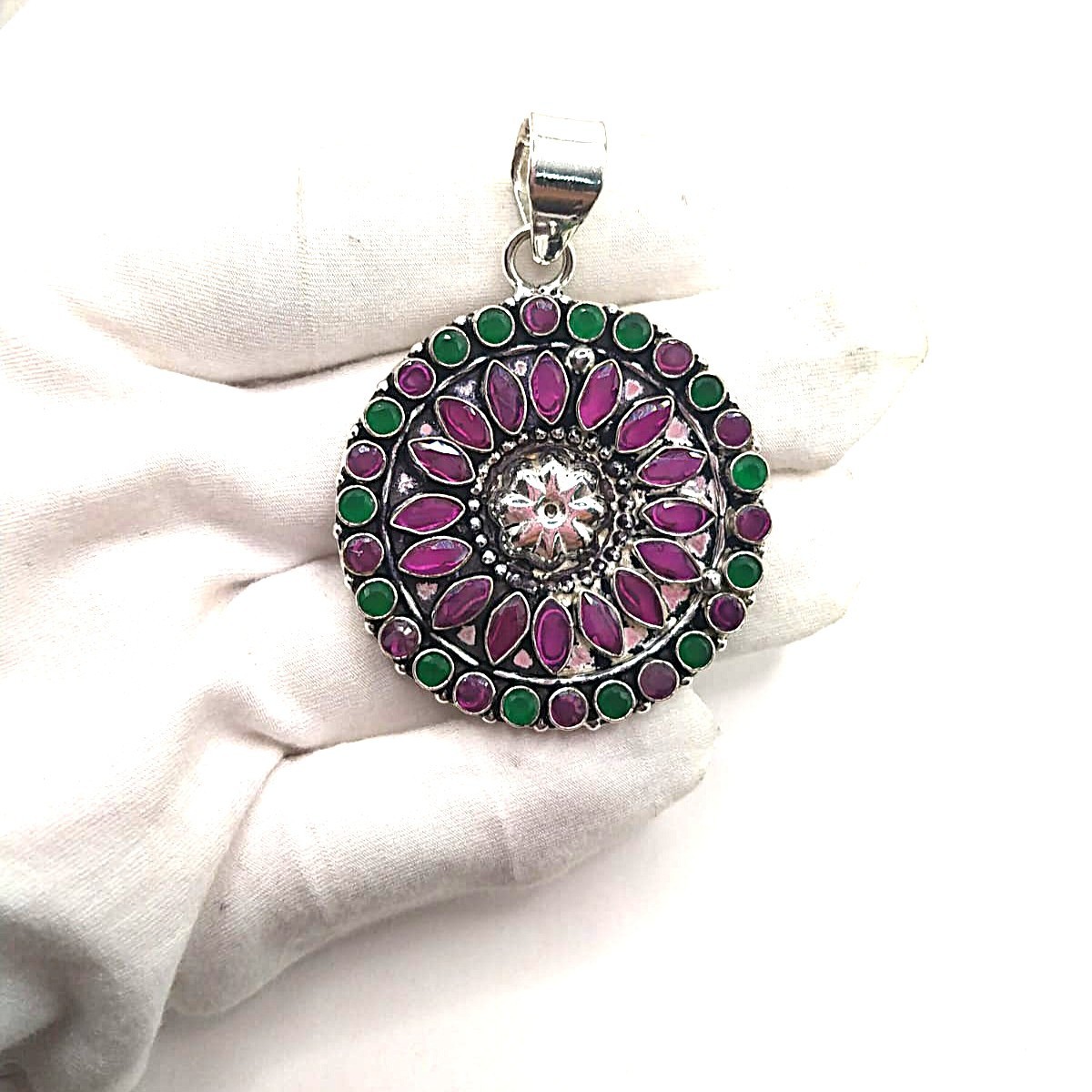 Multicolor Handmade Gemstone 925 Sterling Silver Jewelry Pendant Sz-2.3″