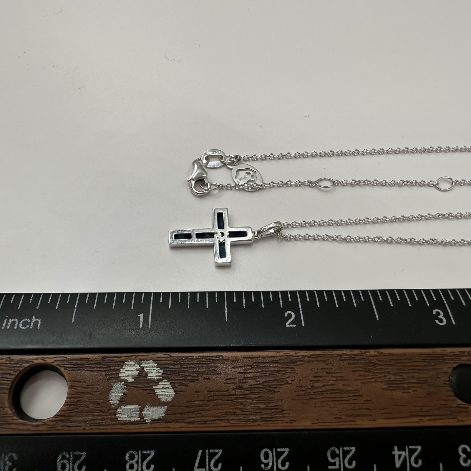 Effy 14K White Gold Sapphire Diamond Cross Necklace 0.78ct 18in