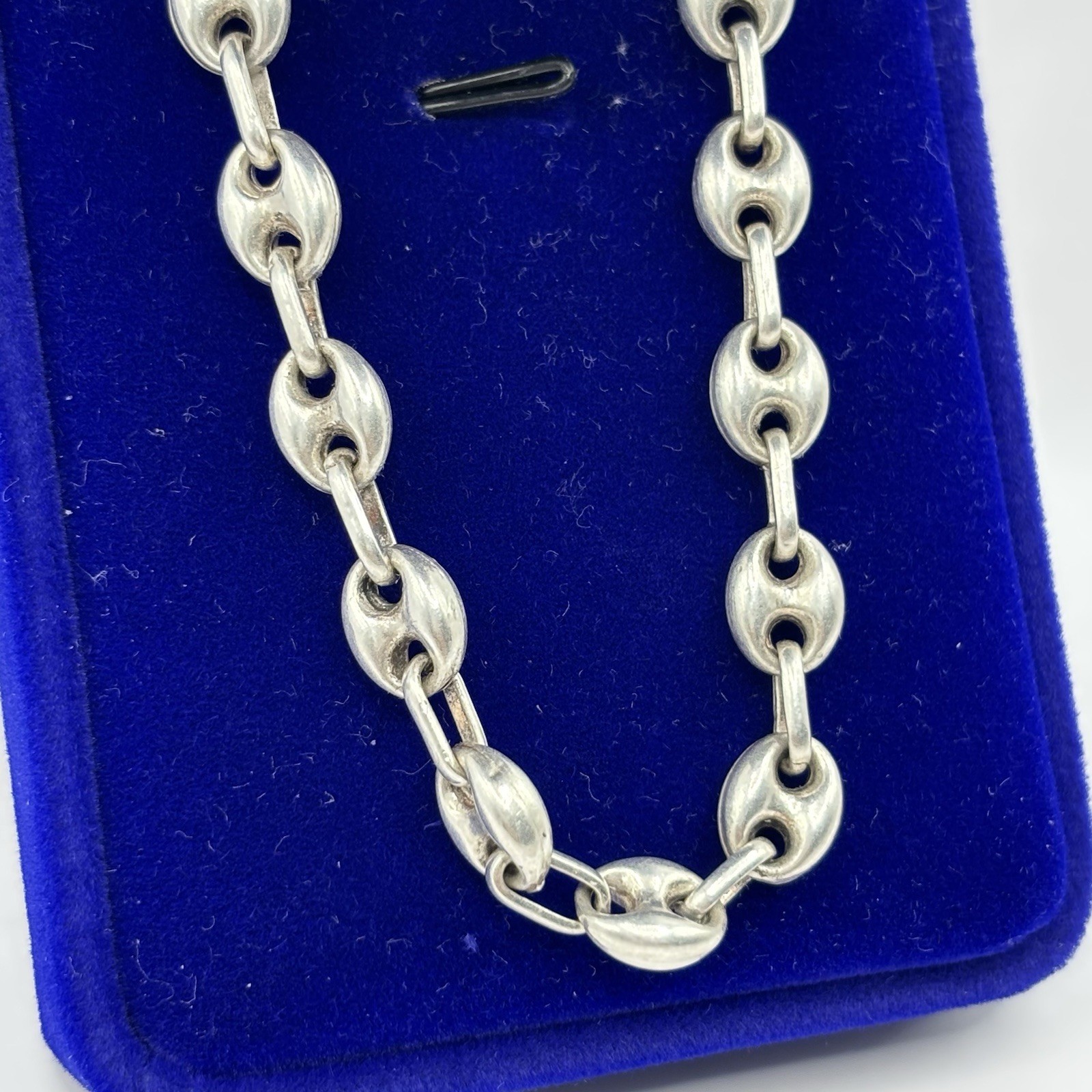 Sterling Silver .925 Puffed Mariner Chain Necklace Made In Italy 18.5” 28 Grams
