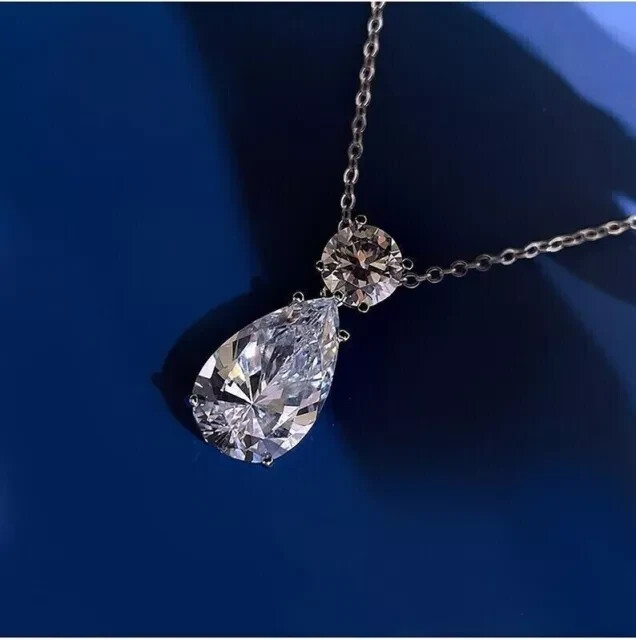 4Ct Pear Cut Real Moissanite Solitaire Pendant Necklace 925 Sterling Silver