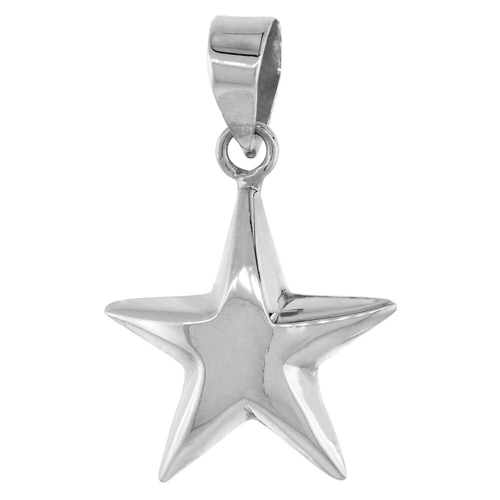 925 Sterling Silver Small Plain Puffed Star Pendant 5/8 (16mm) Inch Tall