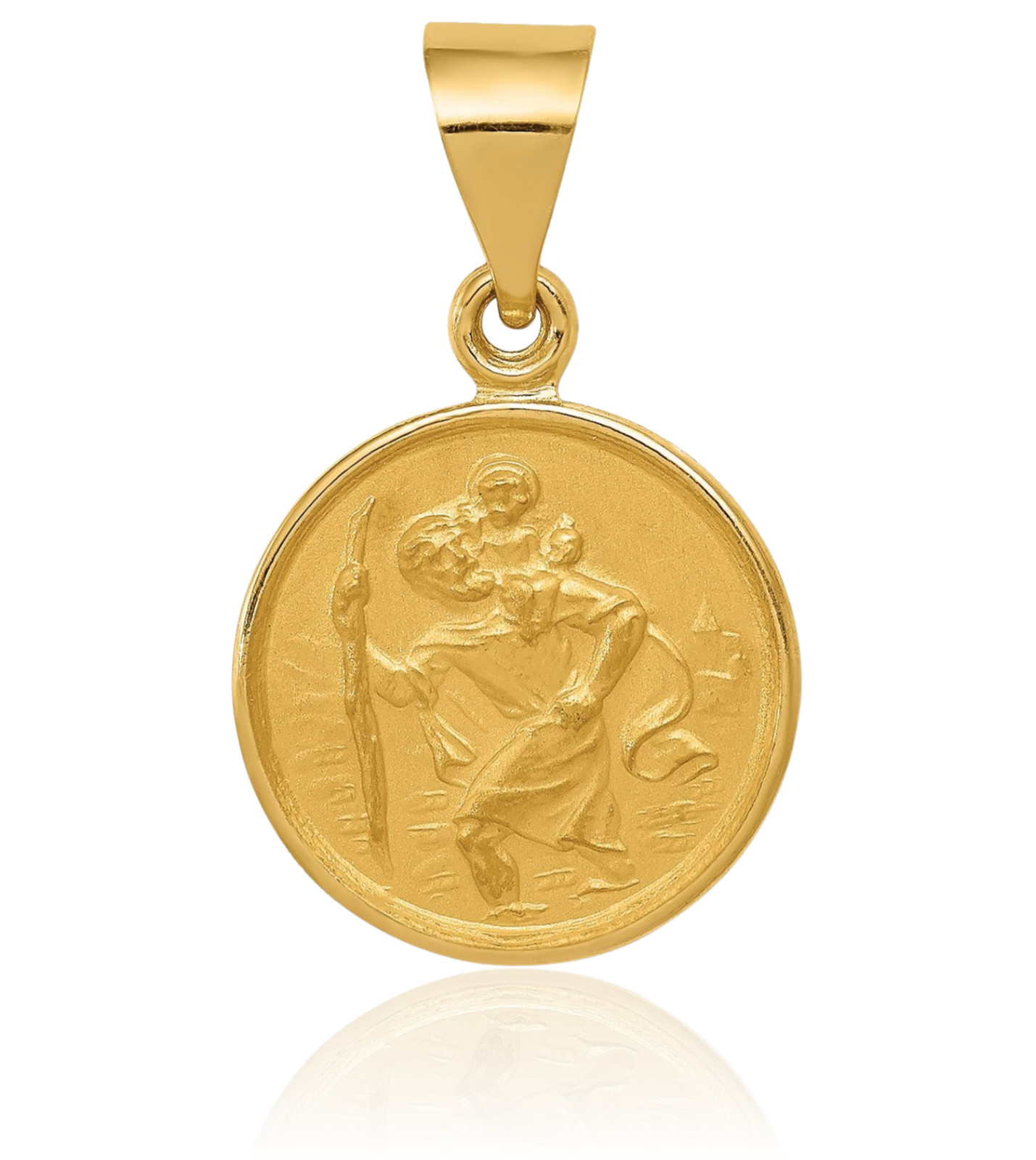 18K Solid Yellow Gold Medium Saint Christopher Medal Pendant Necklace 23.5mm
