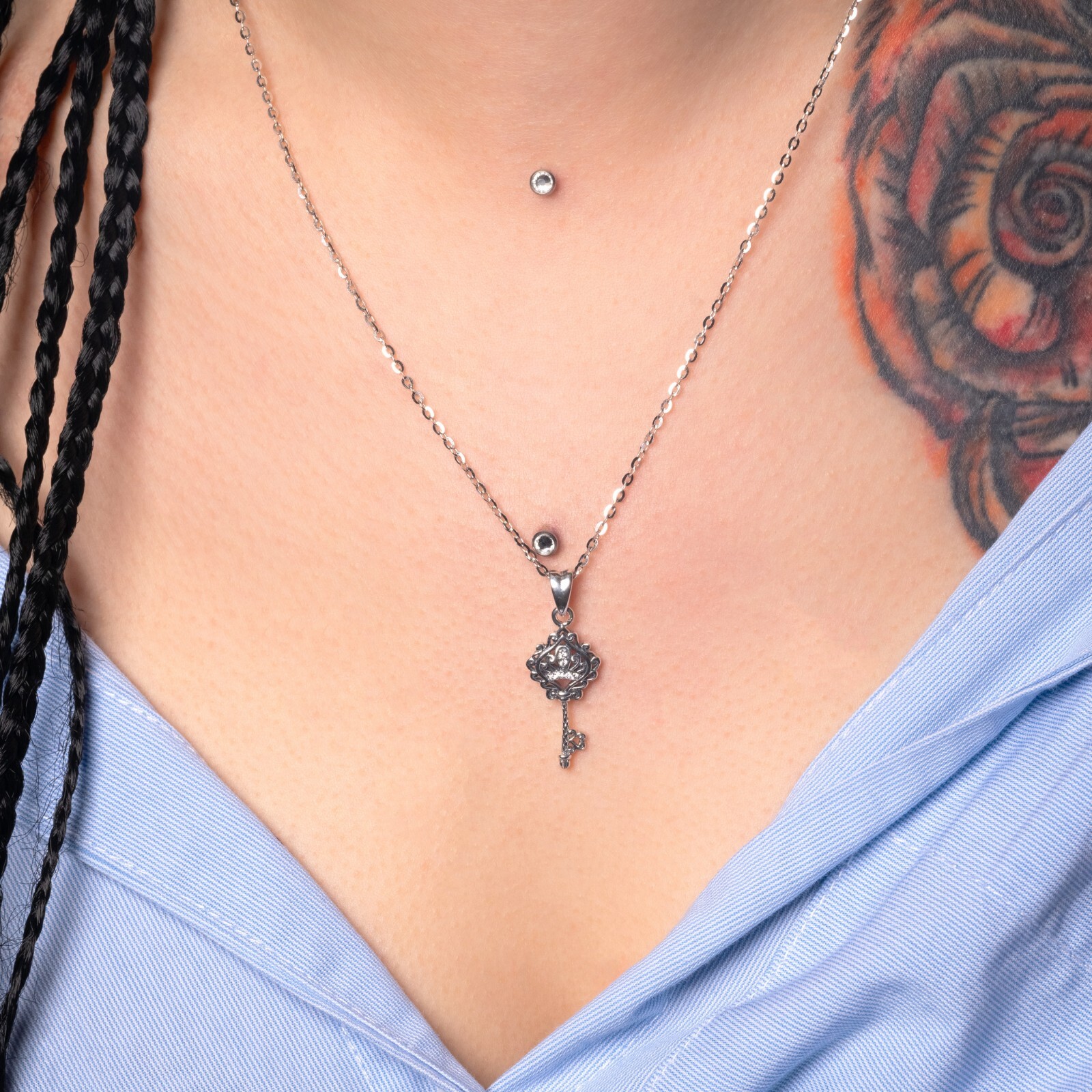 Key Pendant 925 Sterling Silver 5A Cubic Zirconia Women Necklace Jewellery Gift