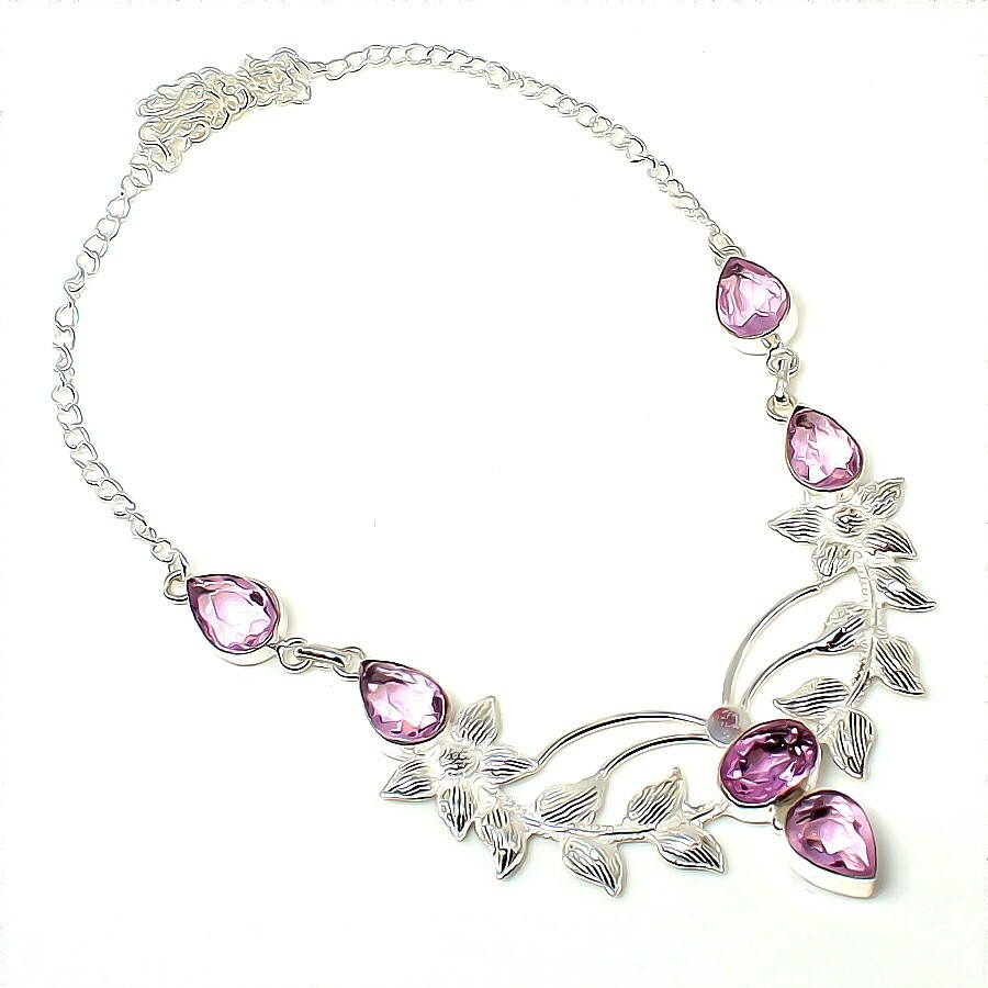 Kunzite Gemstone Handmade 925 Sterling Silver Jewelry Necklace Size 18″