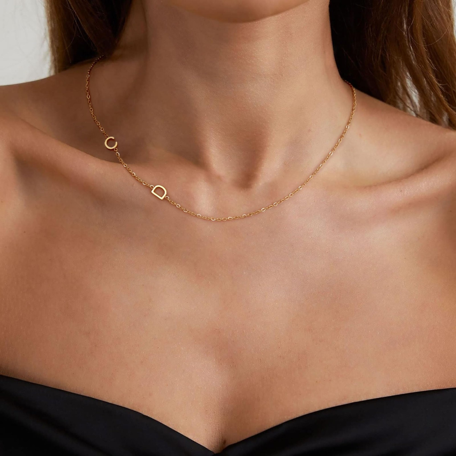 Women Stocking Stuffers for Adults Initial F Dainty Gold Necklace Sideways Choke
