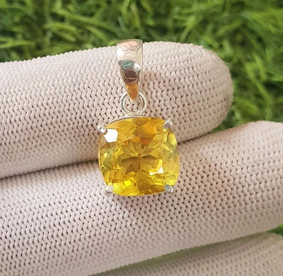 20 Ct Natural Yellow Sapphire Cushion Cut 925 Solid Silver Pendant Gemstone