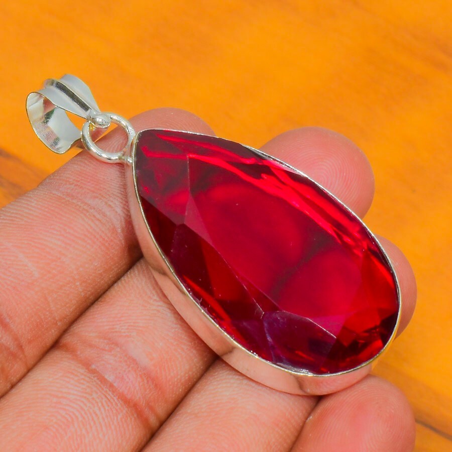 Mozambique Garnet Gemstone Handmade 925 Sterling Silver Jewelry Pear Cut Pendant