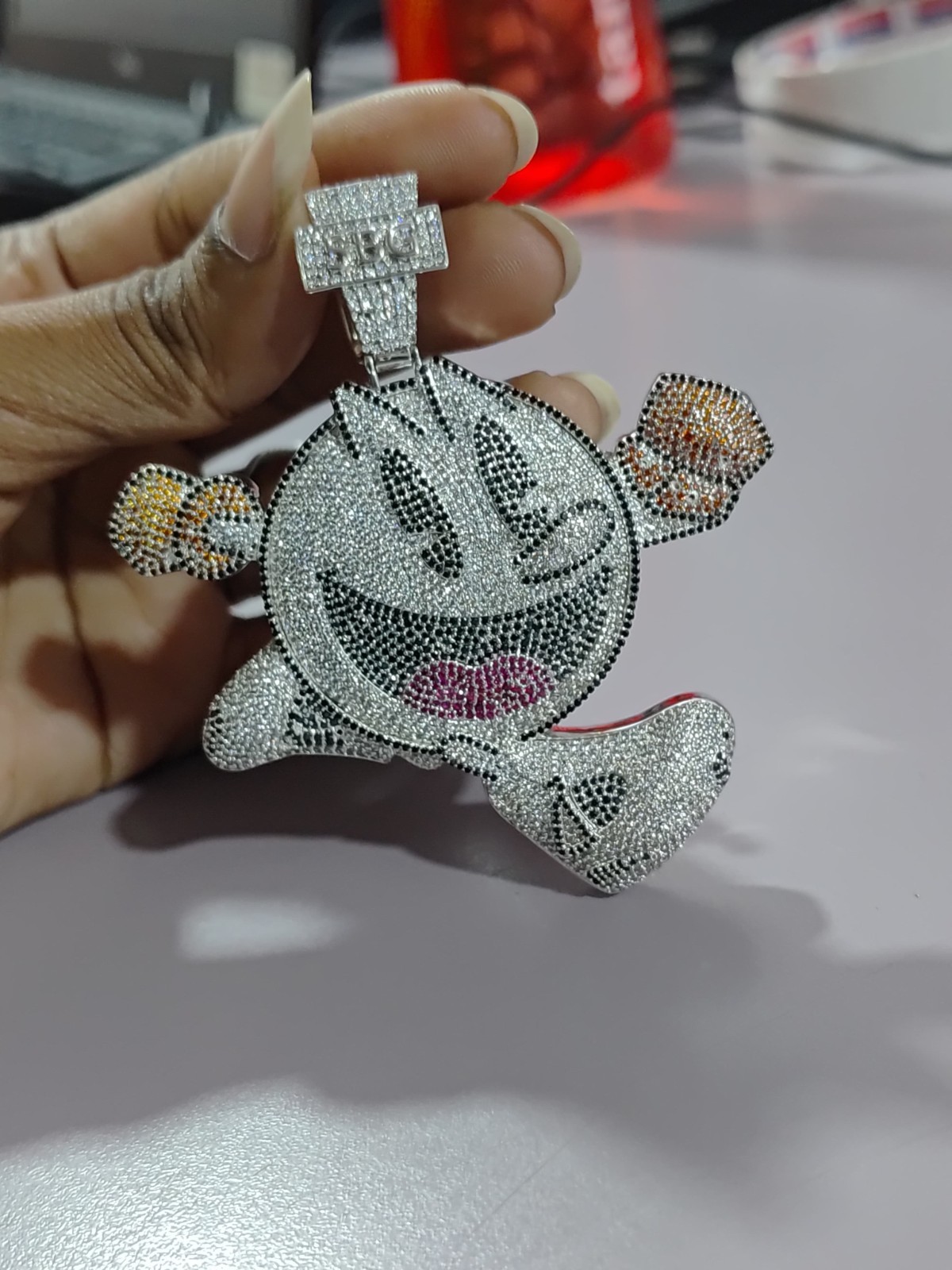 3Ct Round Cut Real Moissanite Cartoon Charm Men’s Pendant 14K White Gold Plated