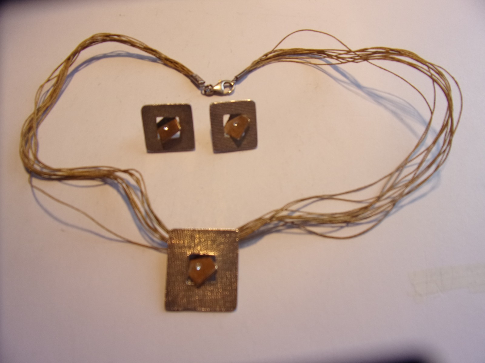 Ladies’ String Necklace – Sterling Pendant & Earrings – Very Good – $9 s/h