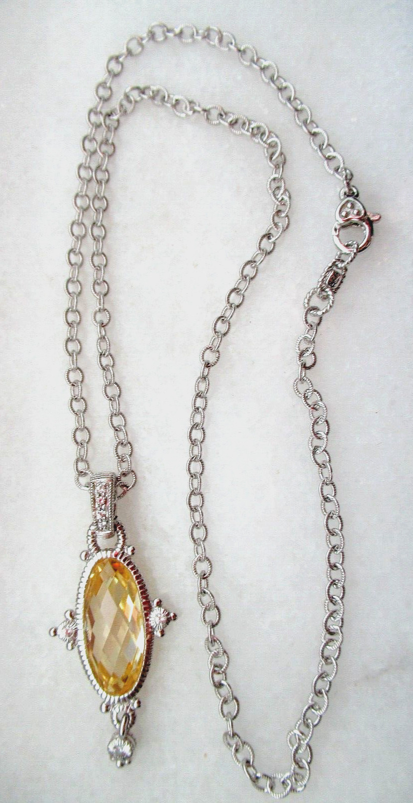 Judith Ripka Sterling Silver Canary Quartz DMQ CZ Pendant 17.5″ Necklace JR Box