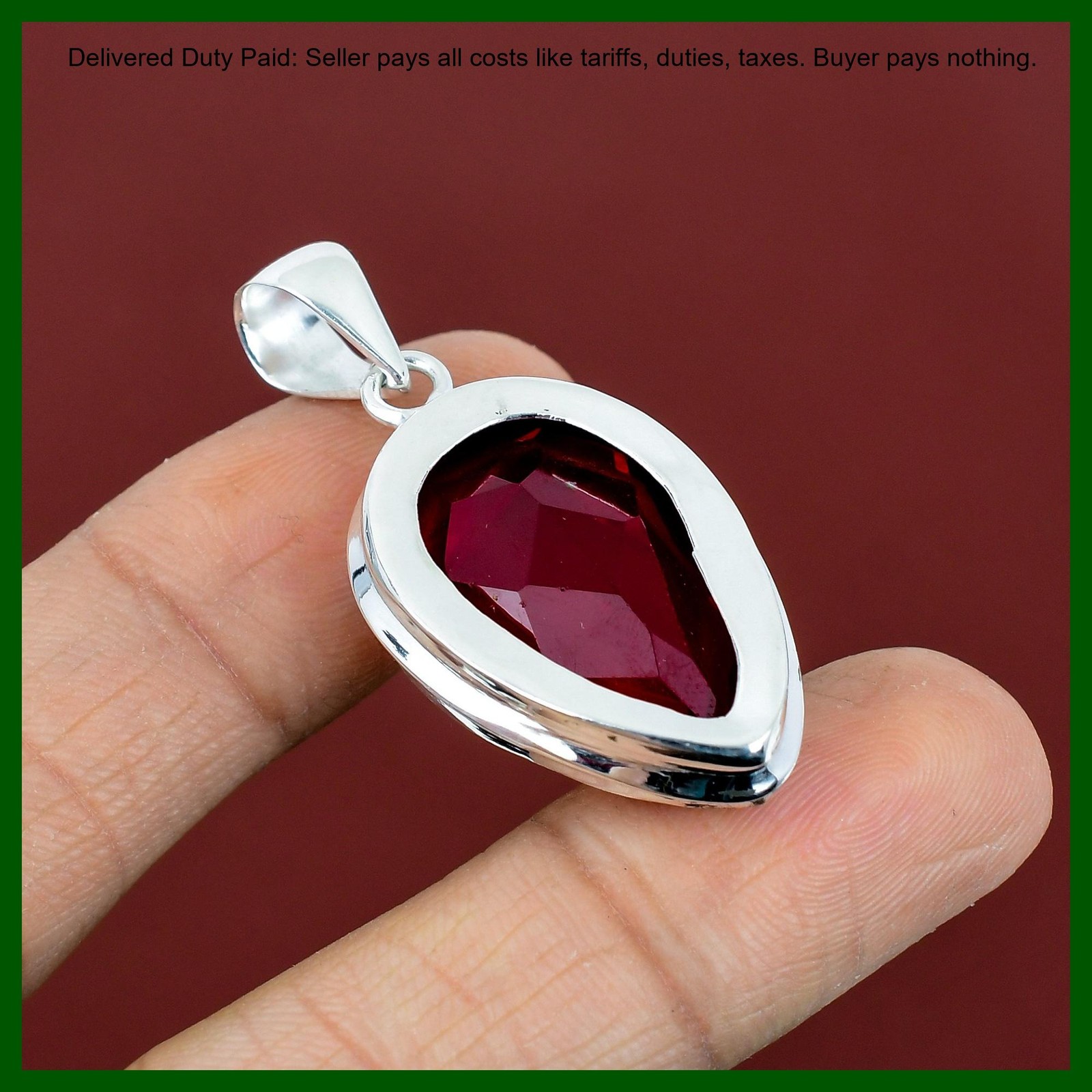 Pear Mozambique Garnet Stone 925 Silver Sister Birthday Ethnic Wedding Pendant