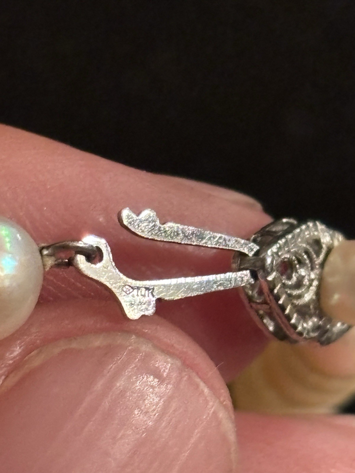 Vintage String of Cultured Pearls Necklace w/ 10k White Gold Filigree Clasp 16in