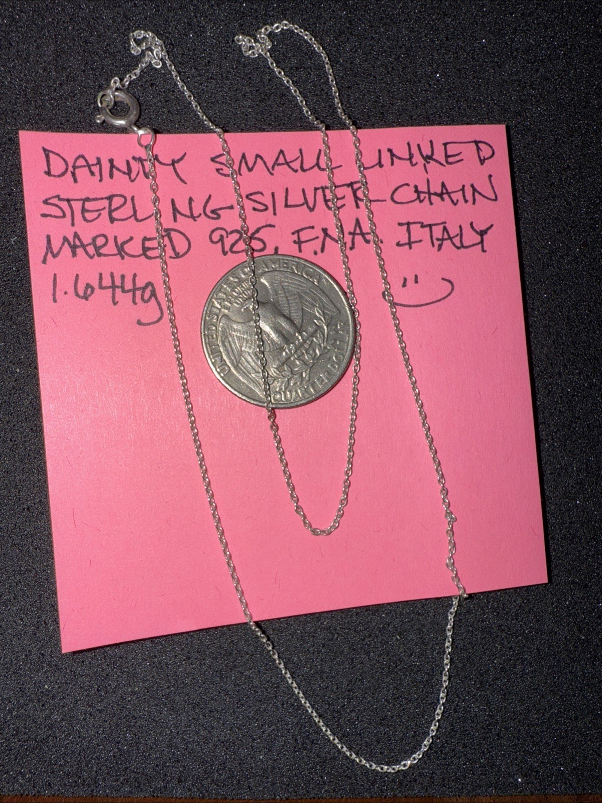 Dainty Small Linked Sterling Silver Chain 20” Marked 925, F.N.A., Italy 1.644g.