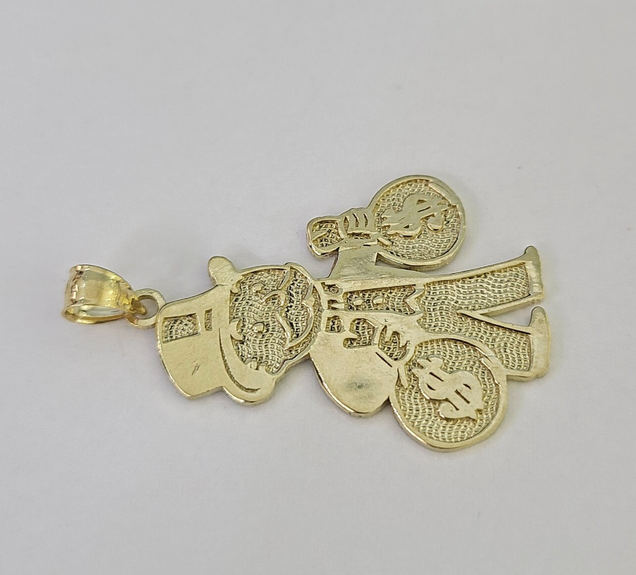 Real 10K Grandpa Money Bag Pendant Yellow Gold Charm Genuine 10kt