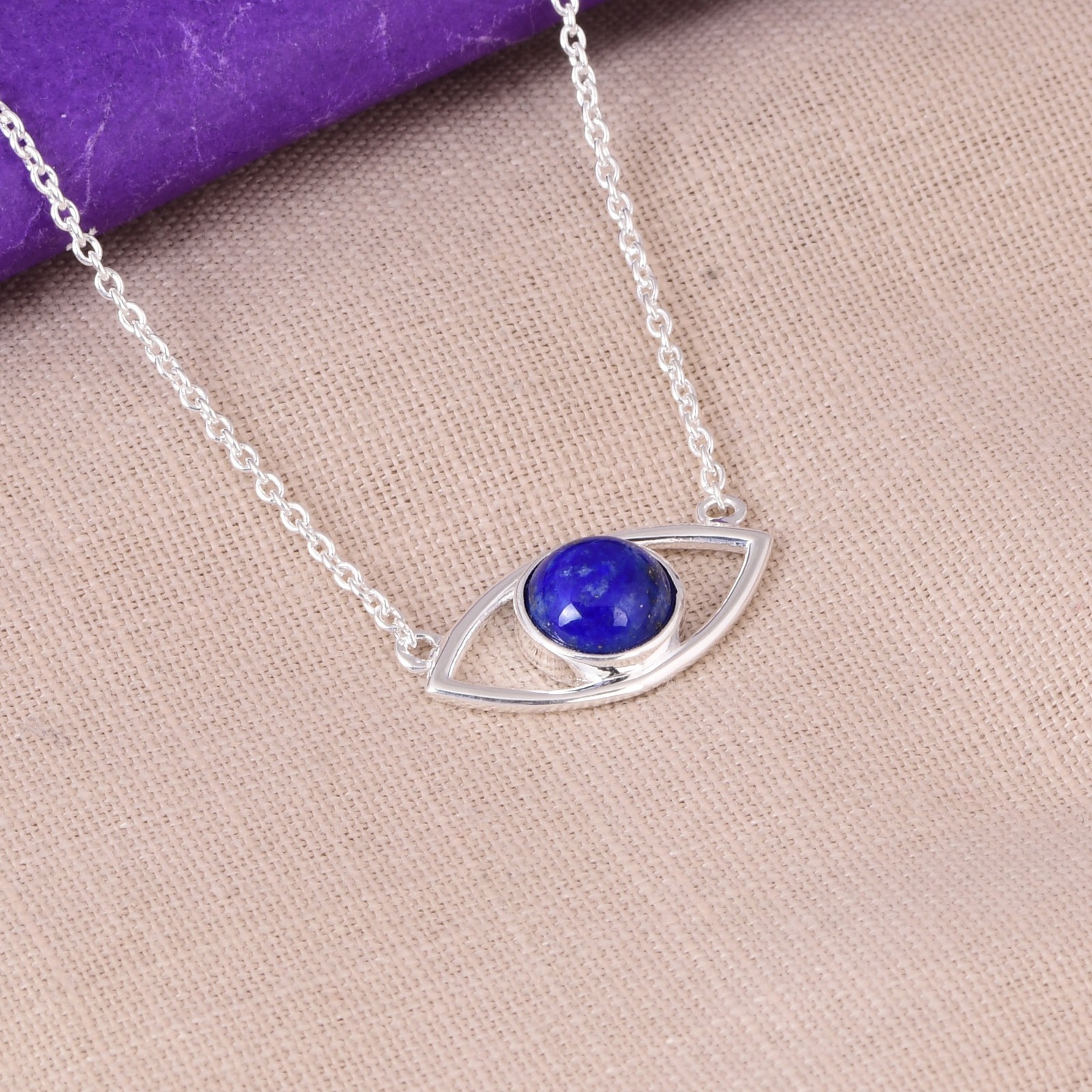 Lapis Lazuli Evil Eye Necklace 925 Sterling Silver 20 Inch Chain Gift for Her