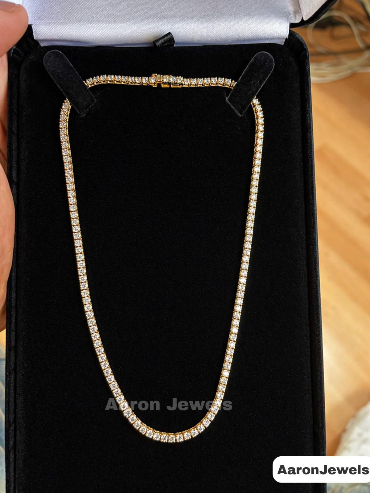 7ct Lab-Created Diamond Tennis Necklace IGI Certified 14K Yellow Gold F VVS 18″