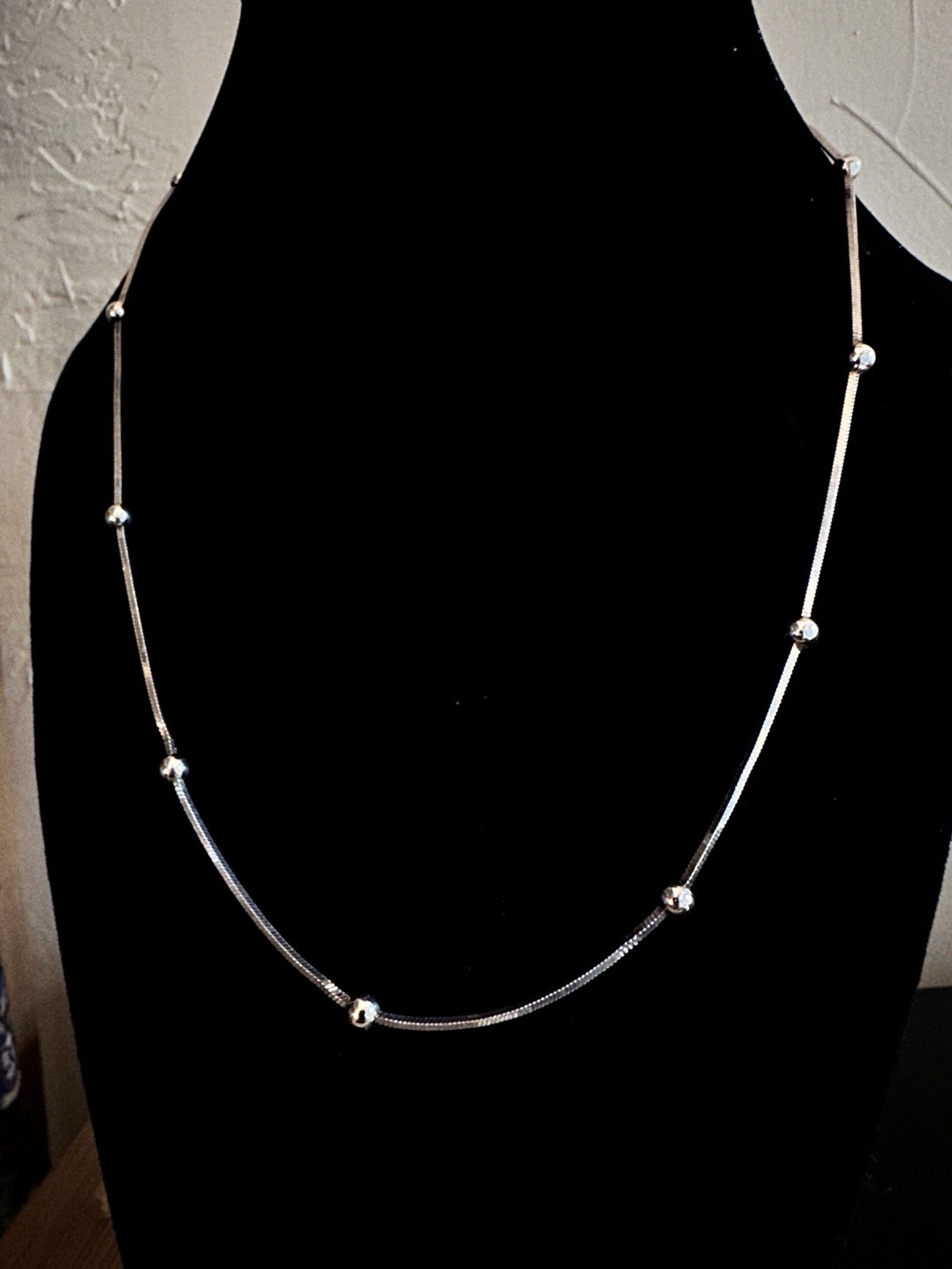 18” Station Bead Square Snake Chain Necklace 925 Sterling 7g Italy