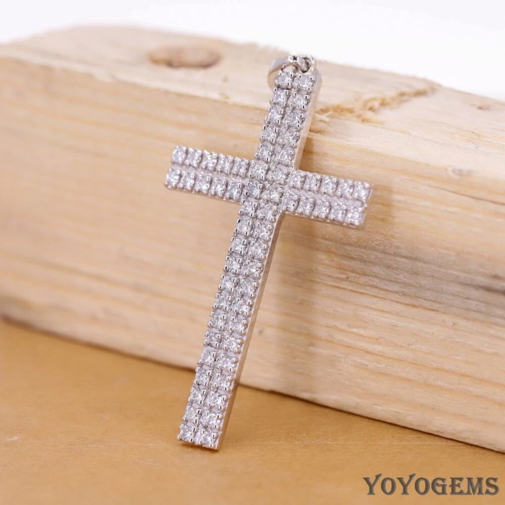 Moissanite Cross Wedding Pendant 2 Carat Round Cut F/VVS1 Solid 14K White Gold