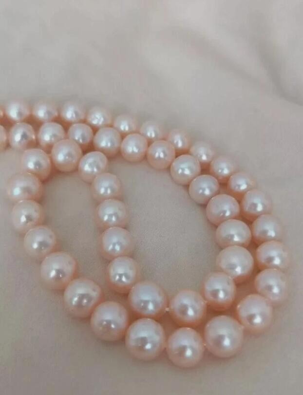 Authentic photo 18 inch AAAA Japan Akoya 7-8mm pink pearl necklace 14K