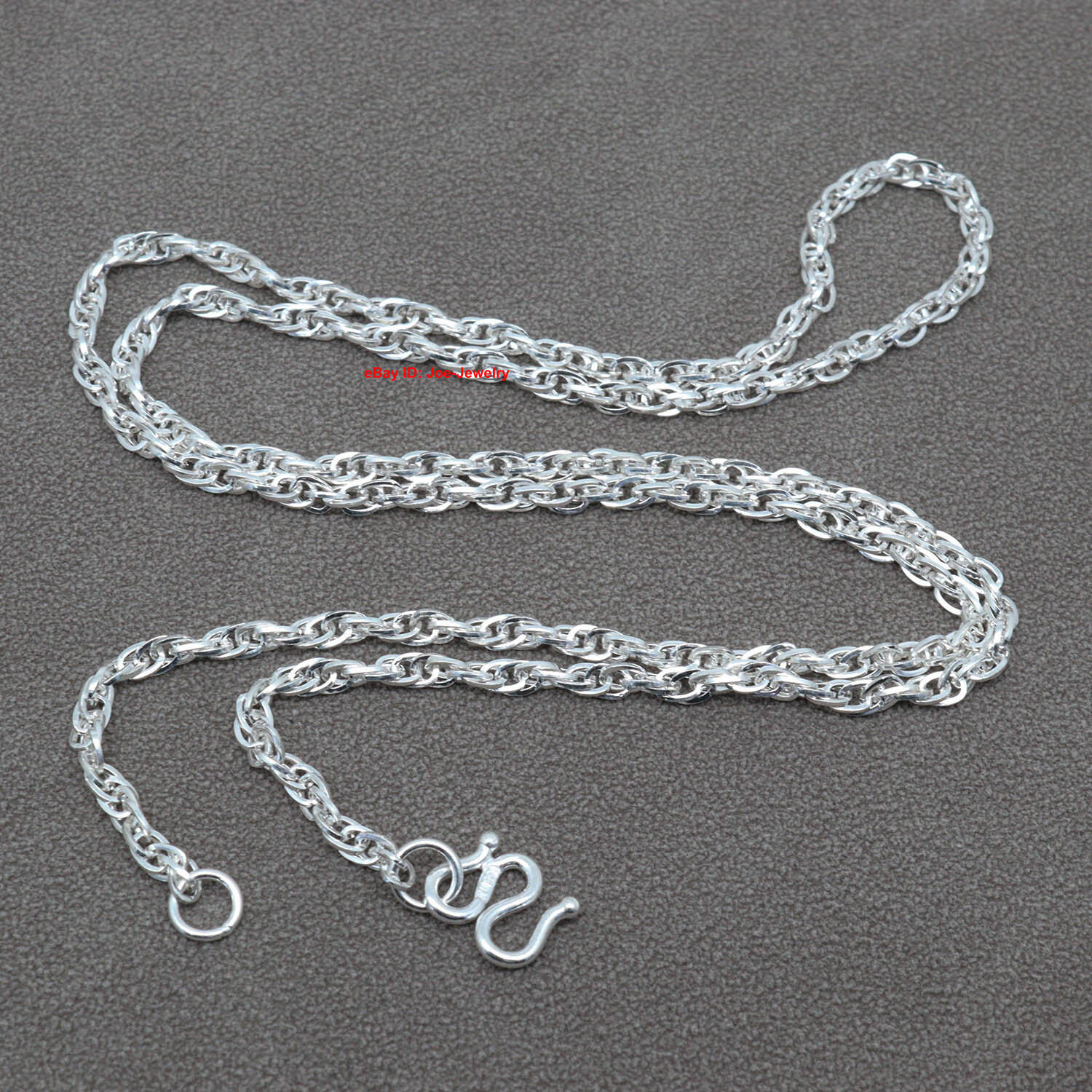 Real 999 Fine Silver 2.5mm Oval Link Chain Women’s Necklace 19.7inch 7-8g