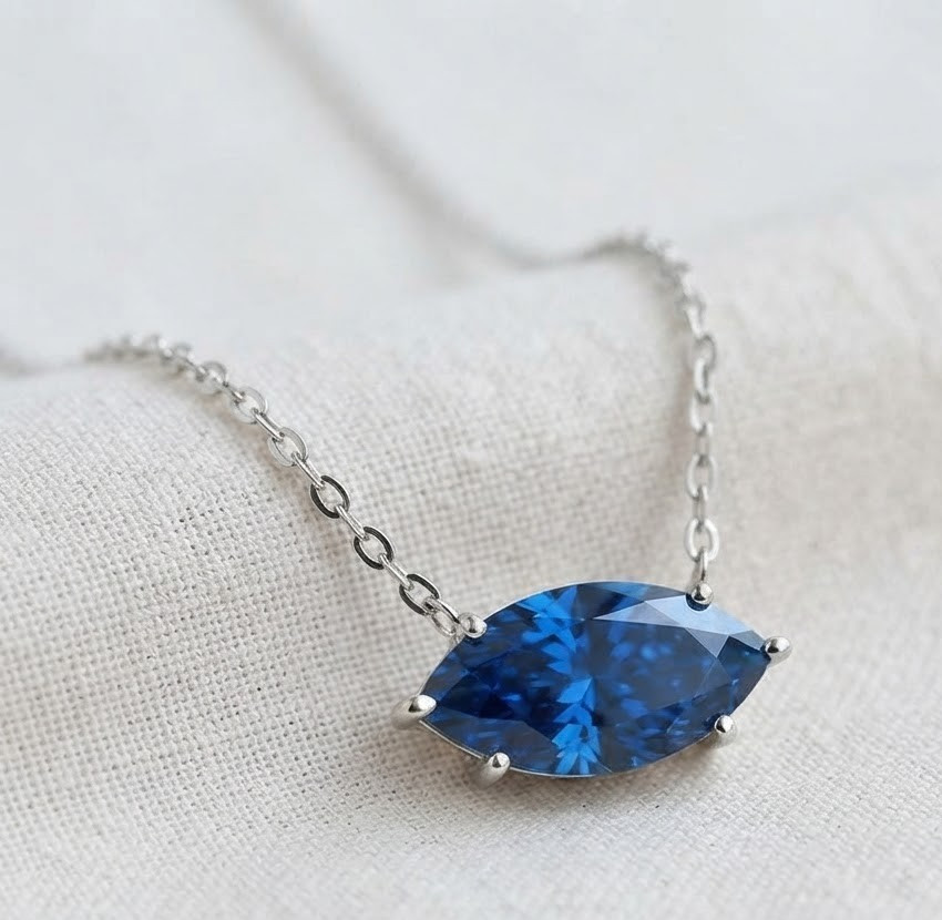 RARE 12 Ct Certified Azure Blue Diamond Necklace-FREE Diamond Studs