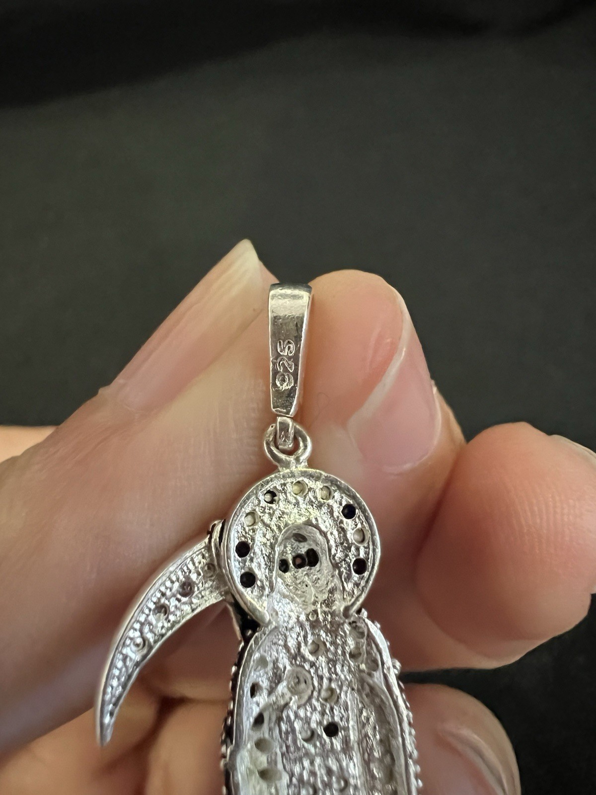 925 Sterling Silver Mens Womens Small Stones Santa Muerte Grim Reaper Pendant