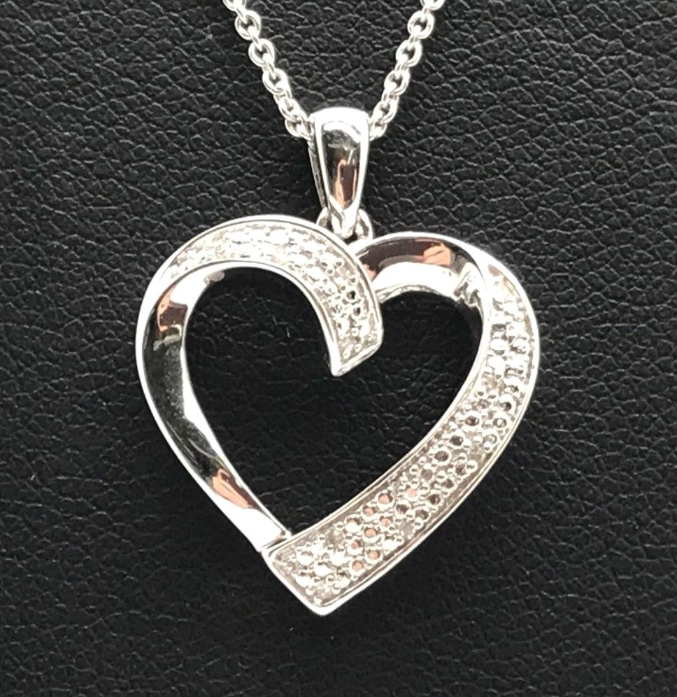 Sterling Silver 925 Diamond Accent Swirl Heart Love Anniversary Pendant Necklace