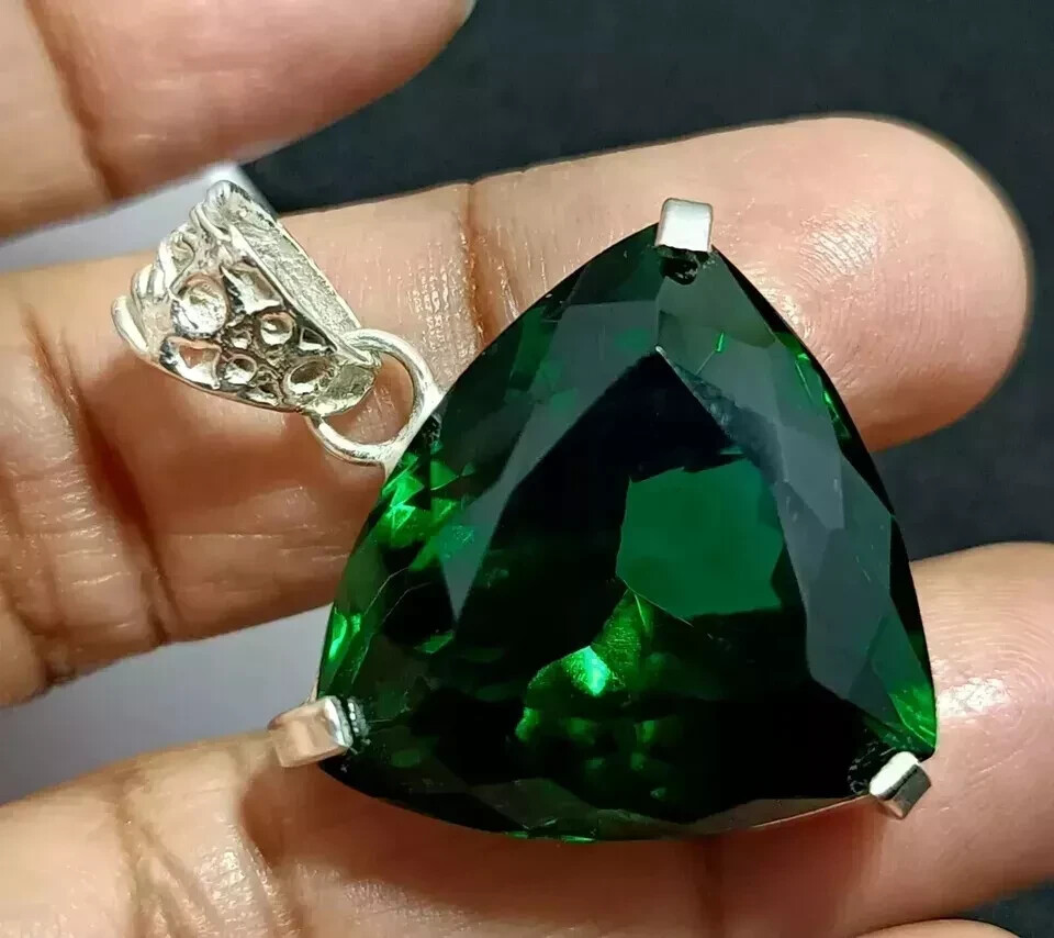 90.65 Ct Natural Tsavorite Green Garnet 925 Solid Silver Pendant Gemstone