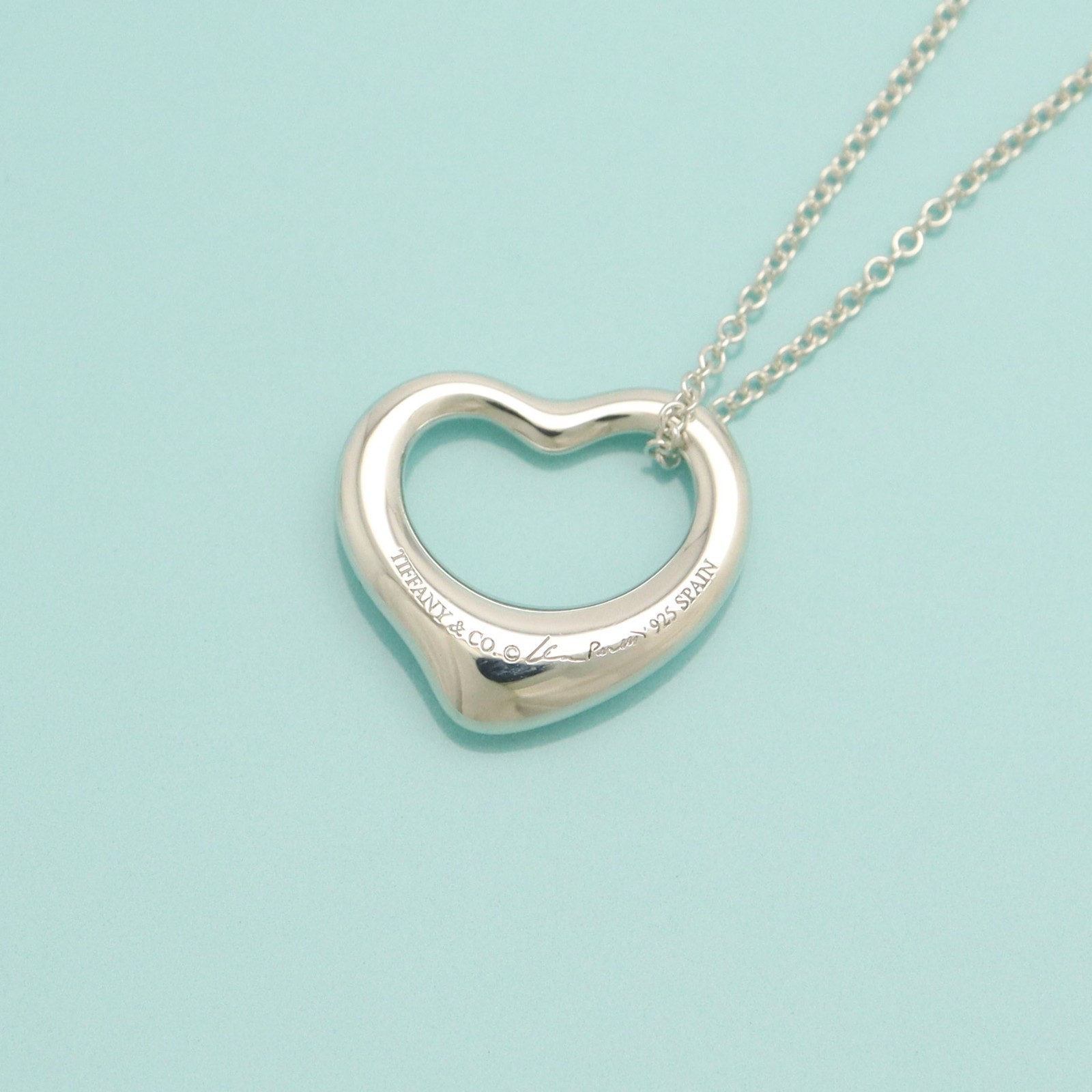 Tiffany & Co. Elsa Peretti 16mm Open Heart Pendant Necklace 16.1″ Silver 925