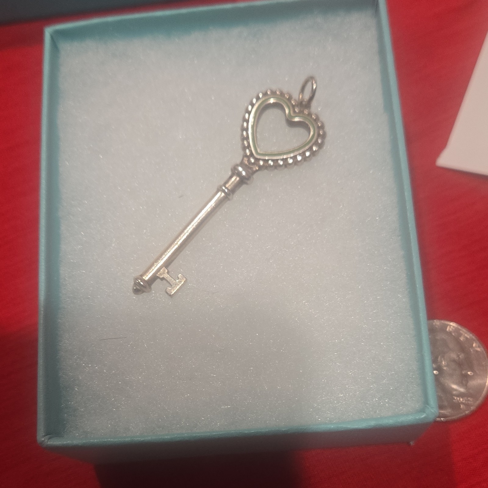 Tiffany & Co. Sterling Silver 925 Heart Key Pendant 20 in Bead Ball Chain