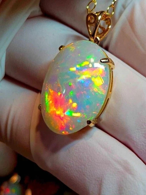 3.00Ctw Oval Cut Lab-Created Fire Opal Solitaire Pendant 14K Yellow Gold Plated