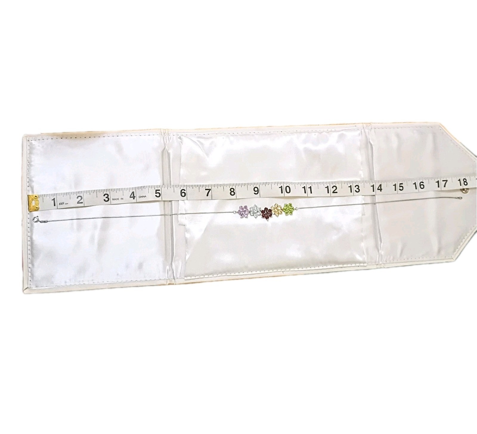 Silver Genuine Gemstone 5 Multicolor Flower Clusters 18″ Snake Chain Necklace